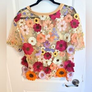 Dolan Embroidered Floral Top with Pink and Cream Accents